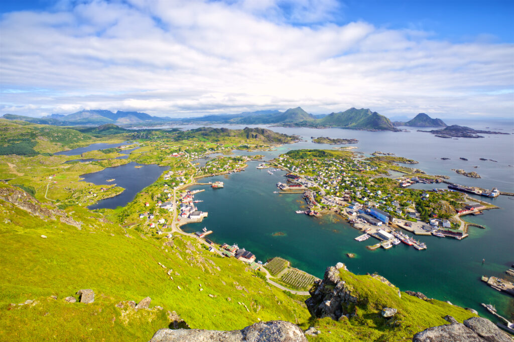 Fishing village Ballstad from above, Lofoten Islands, Norway