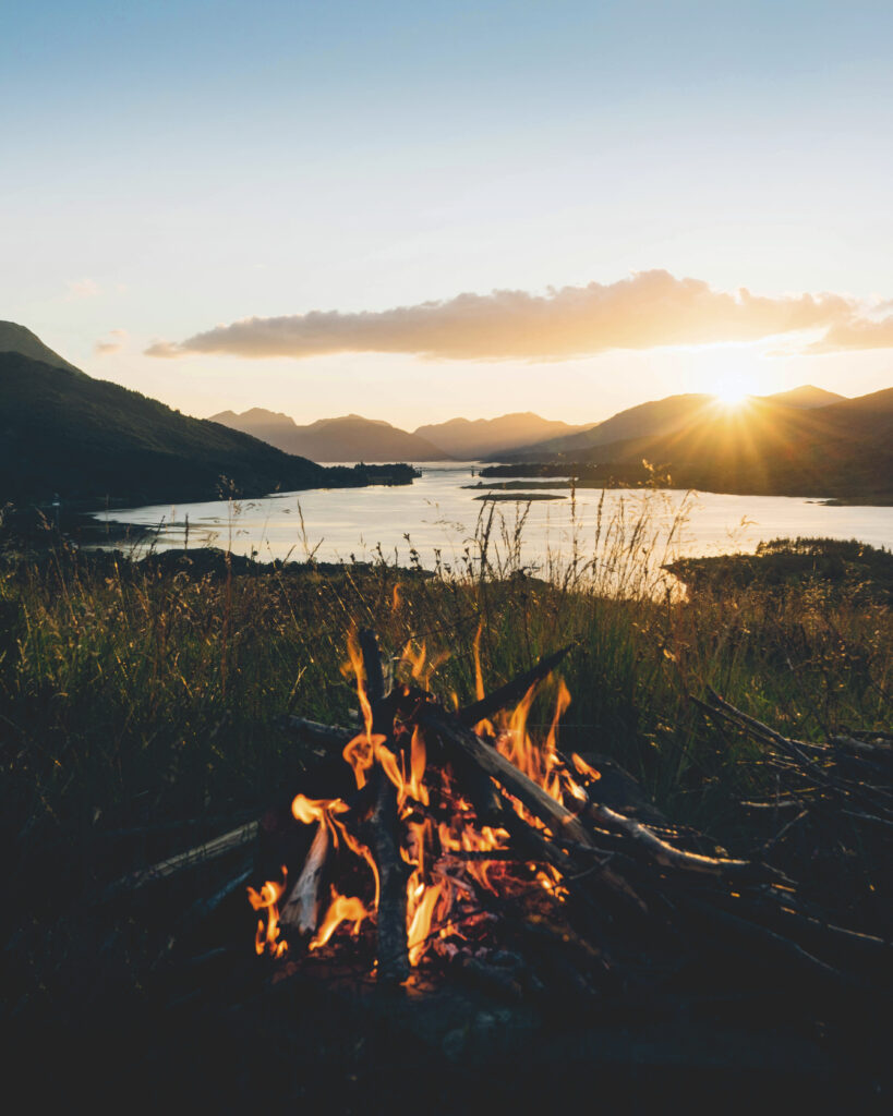 Campfire in the village of Ballachulish, Scotland